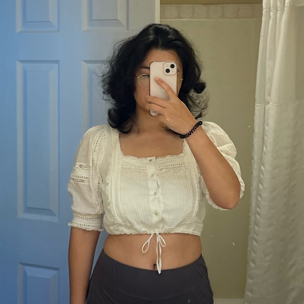 Elegant White Lace Trimmed Women's Top Ralph Lauren